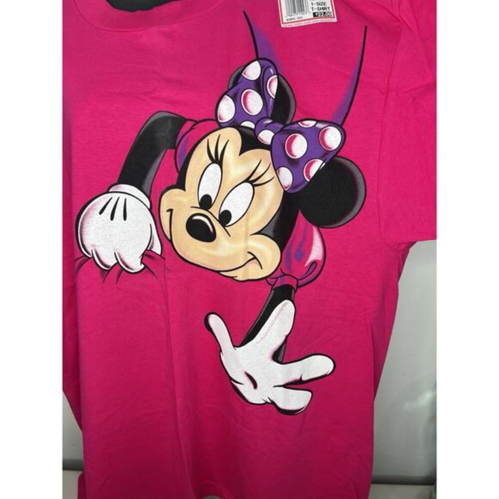 New Vtg 90s Disney Designs USA Minnie Mouse Pink T Shirt Top One Size Fits All